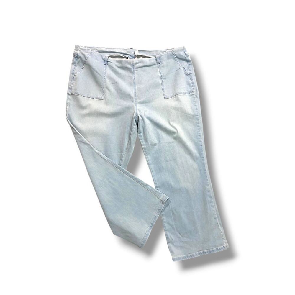 Size 22W Belle Kim Gravel Plus Size Jeans Straight Leg Retro Pockets Light Wash